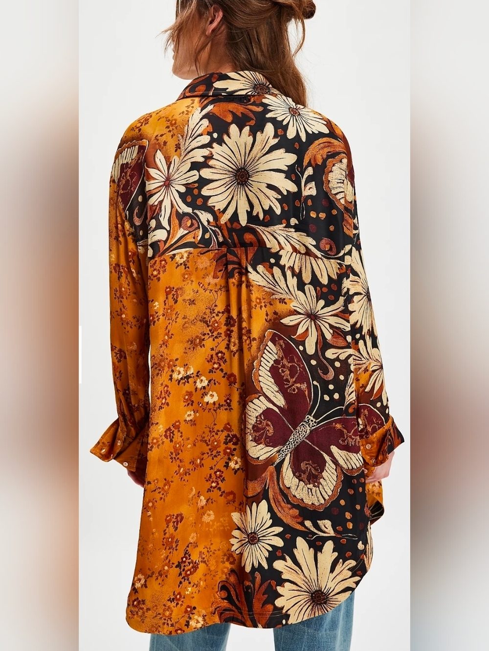 NWT Free People Off The Vine Button Down Golden Boho Butterfly & Floral Shirt